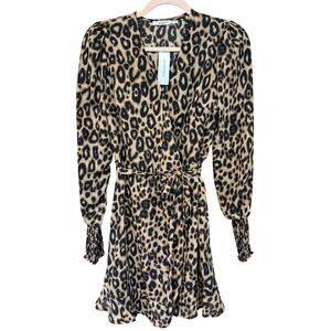 Mi Ami Leopard Print Wrap Dress Size S NWT Long Sleeve